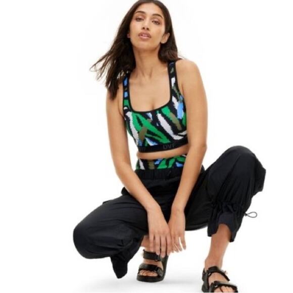 New Diane Von Furstenberg Black Green Blue Disco Zebra Sports Bra XS - Picture 8 of 8